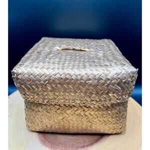 Handwoven Gold Bamboo Keepsake Box